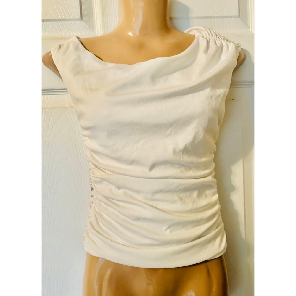 NWT Loucia White Ruched Beverly Top MED Reg Price $74
